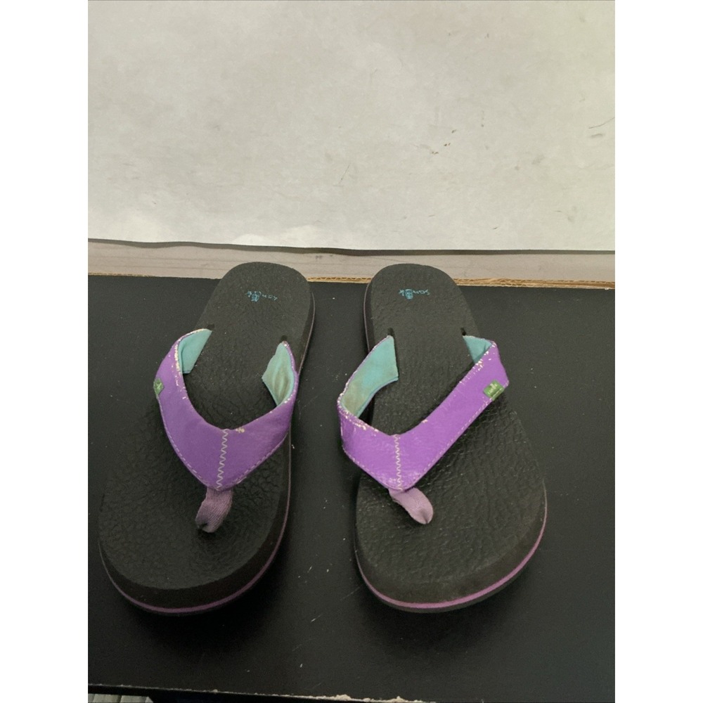 Sanuk Womens Yoga Mat Purple Blue Leather Flip Flop Sandals NO SIZE 10 3/8” Long